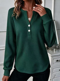 Womens V-neck, Buttoned Long-sleeve Top With A Double-curved Hem - image 10
