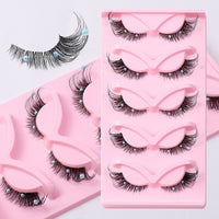 5 Pairs Cat Eye Wispy False Eyelashes, Clear Band - image 4