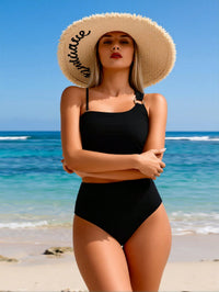 Women's Sexy Fashion Black Asymmetric Metal Ring Two-Piece Swimsuit For Vacation & Leisure - image 1