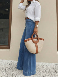 Jeans clásicos azul medio de pierna ancha y tiro alto - image 2
