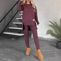 Women's Slit Long Sleeve Top And Trousers Suit - image 3
