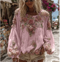 Blusa holgada de manga larga con flores en relieve - image 10