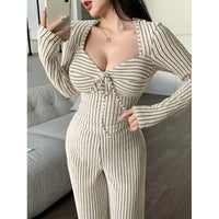 Women's Striped Print Drawstring Set - image 3