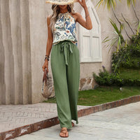 Women's 2 Piece Outfits Summer Casual Sleeveless Halter Neck Crop Tops Wide Leg Pants Set - image 11
