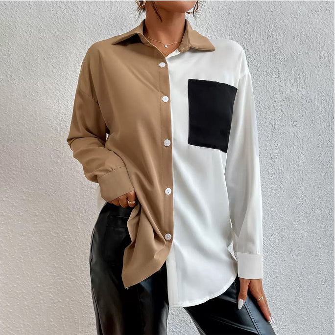 Women's Casual Shirt Black And White Contrast Suitable For Summer - image 7