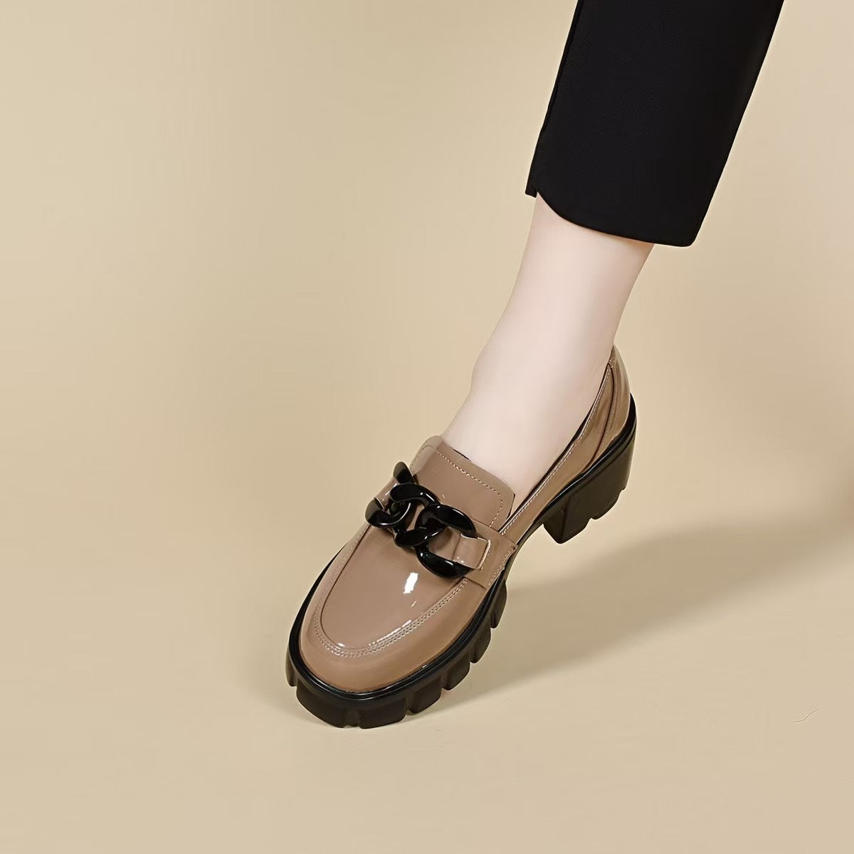 Leather Chunky Platform Loafers with Chain - image 4