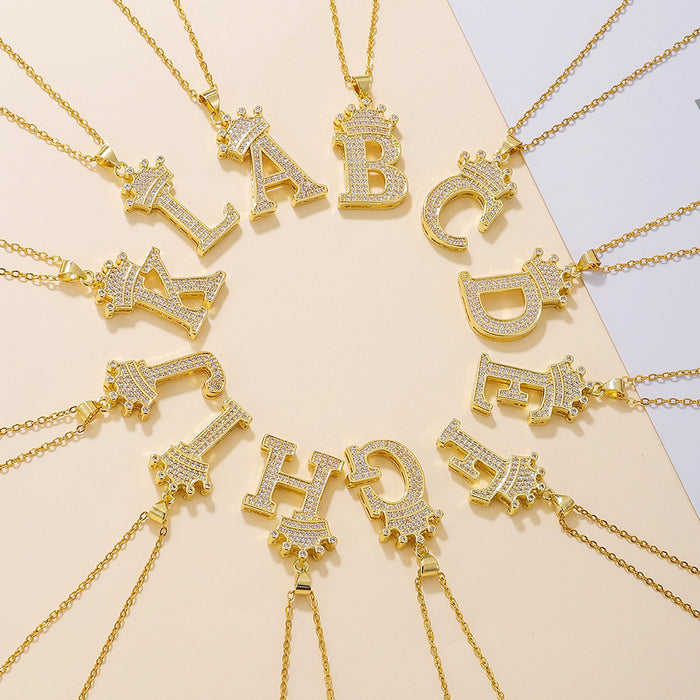 Crown Initial Pendant Necklace