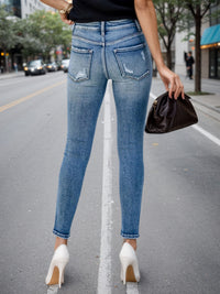 Women's High Waist Button Fly Skinny Jeans, Blue Wash - image 5
