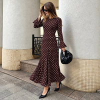 Bell Sleeve Polka Dot Belted Dress - image 1