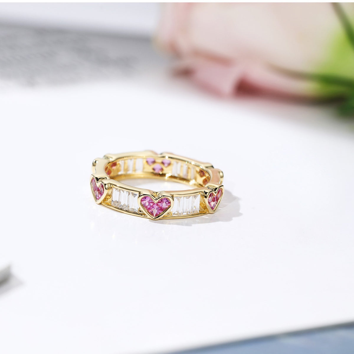 Gold Heart Floral Halo Ring - image 4