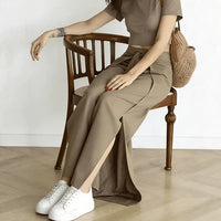 High Waist Tie-Front Slit Wide Leg Pants - image 2