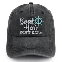 Boat Hair Don't Care Embroidered Baseball Cap, Vintage Washed Distressed Cotton Hat With Ship Wheel Embroidery For Women Boating Fishing Beach - image 7