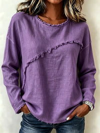 Women's Lace Patchwork Long Sleeve Round Neck Loose T-Shirt - image 9