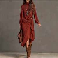 High Collar Long Sleeve Asymmetric Maxi Dress - image 3