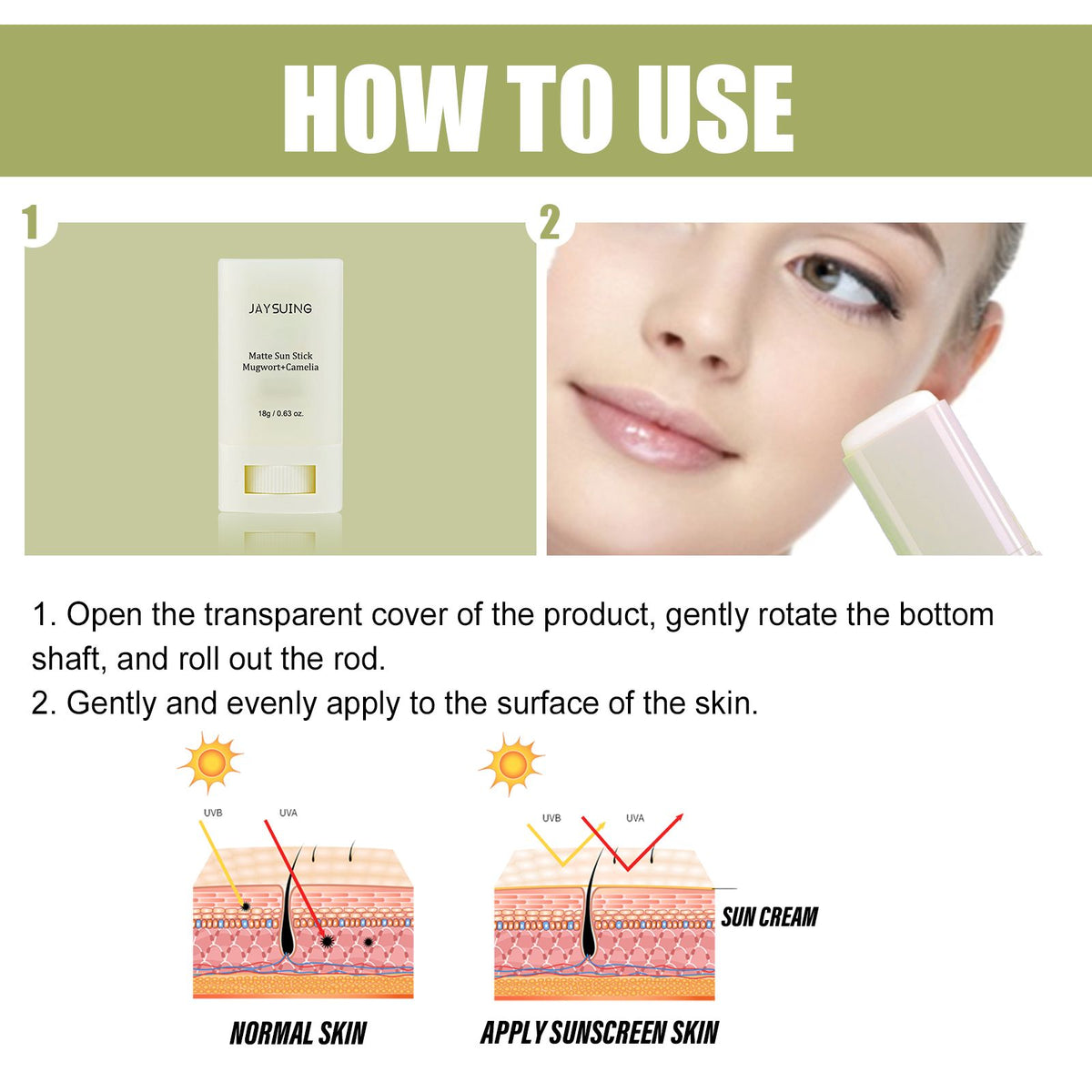 Jaysui Matte Protective Stick Protects UV Rays, Moisturizes, Repairs, Brightens Skin, Refreshing Skincare Cream For Summer - image 5
