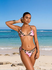Tropical Print Bikini Set Women's Leopard & Floral Triangle Two-Piece Swimsuit For Beach Vacation - image 1