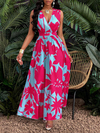 Women's Floral Print Deep V-Neck Sleeveless Wrap Maxi Dress with Cinched Waist - image 2
