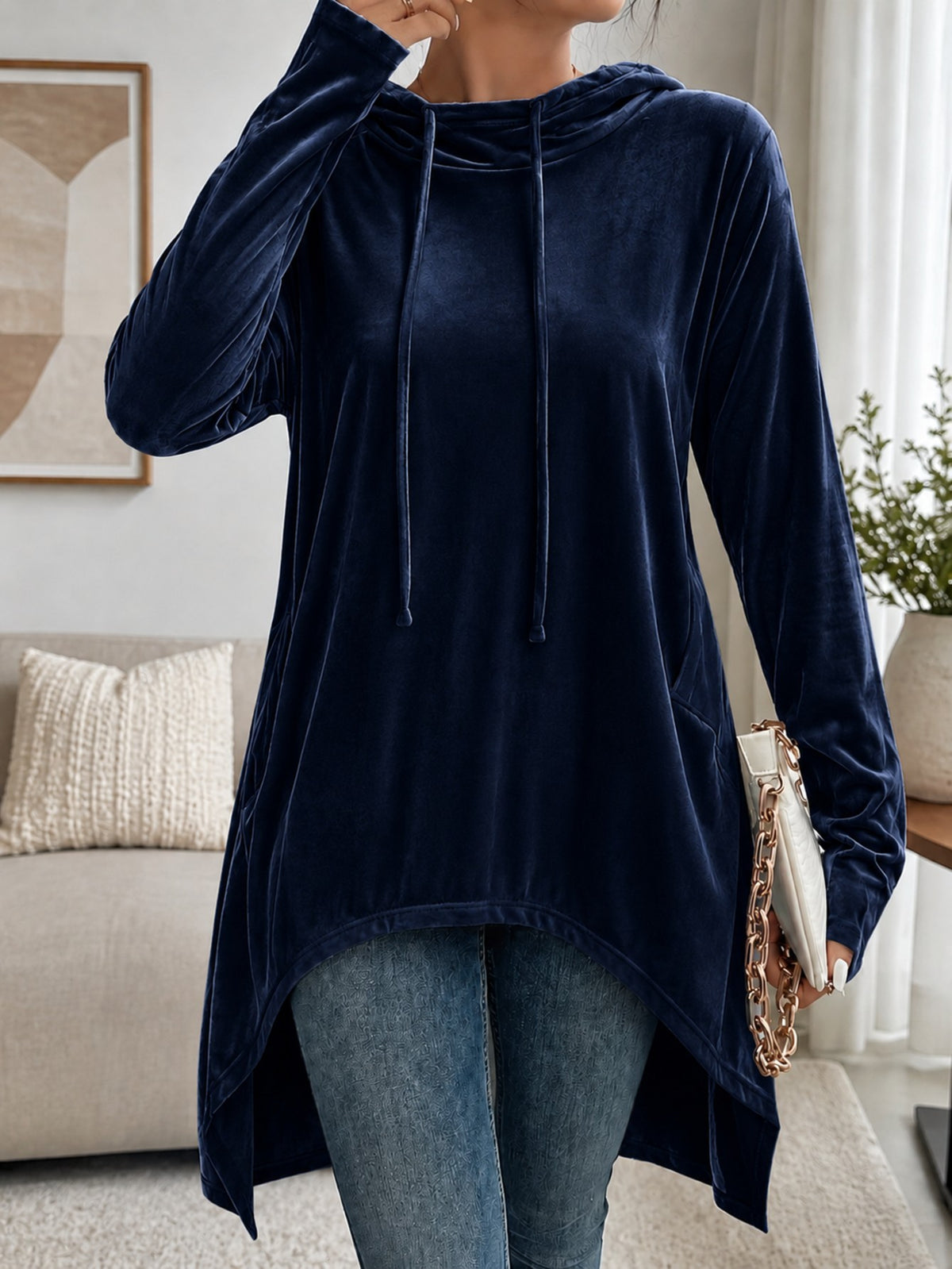 Women's Velvet Hooded Long Sleeve Top - image 6