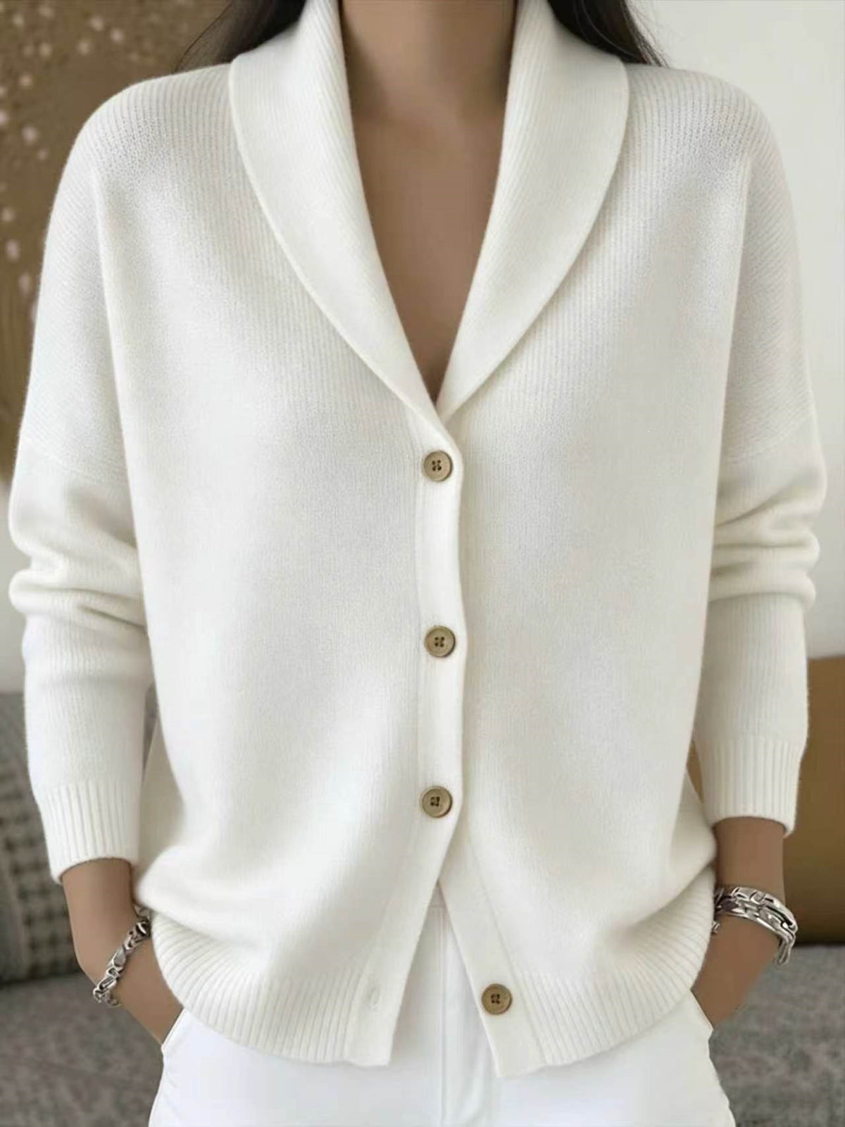 Women's Loose Knit Notch Lapel Long Sleeve Cardigan - image 6