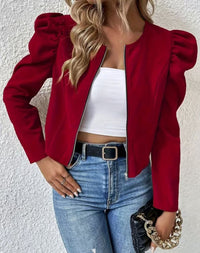 Puff Sleeve Zip-Up Round Neck Cardigan - image 7