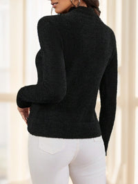 Women's Solid Color Stand Collar Long Sleeve Fluffy Sweater - image 3