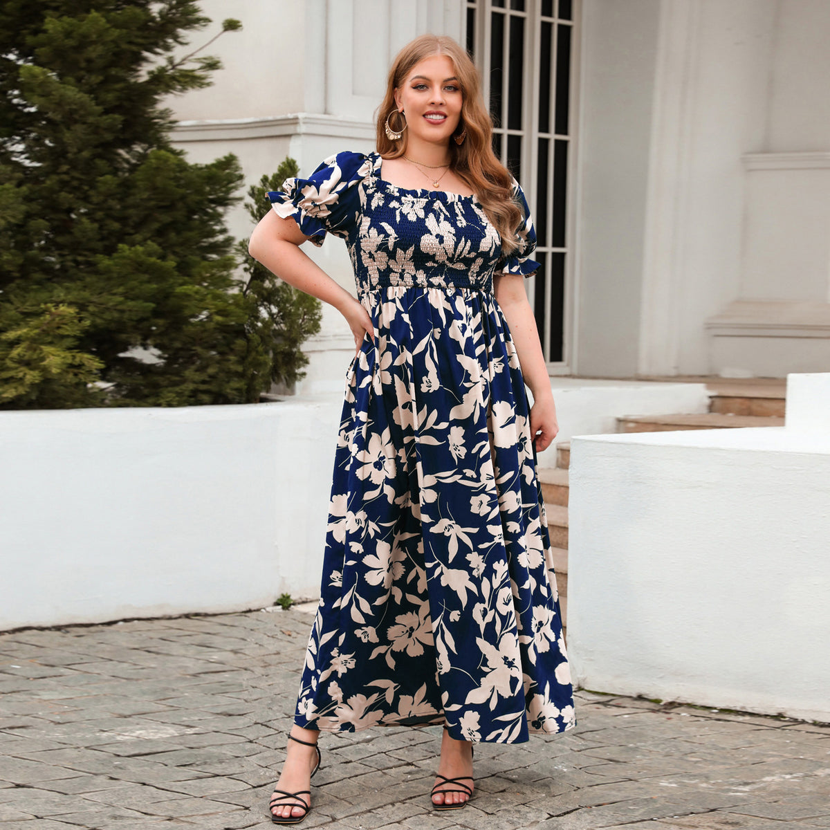 Plus Size Bohemian Print Midi Dress