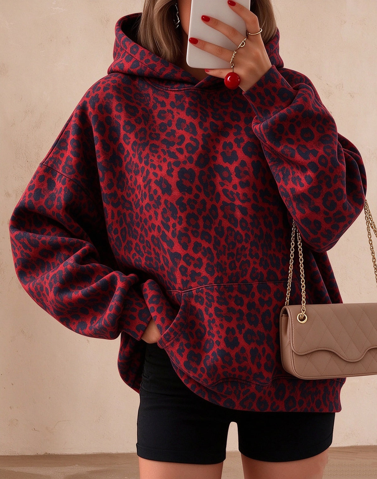 Women's Leopard Print Fleece-Lined Hoodie - image 7
