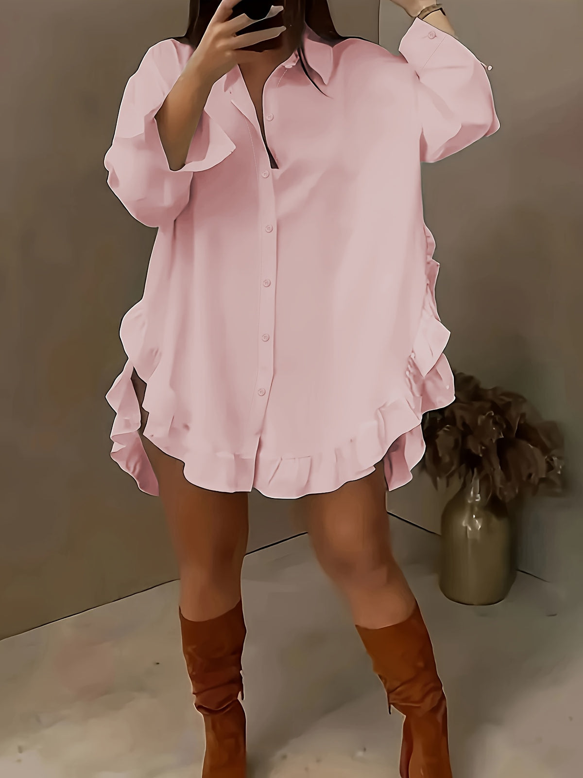 Hem Ruffled Casual Long Sleeve Shirt - image 11