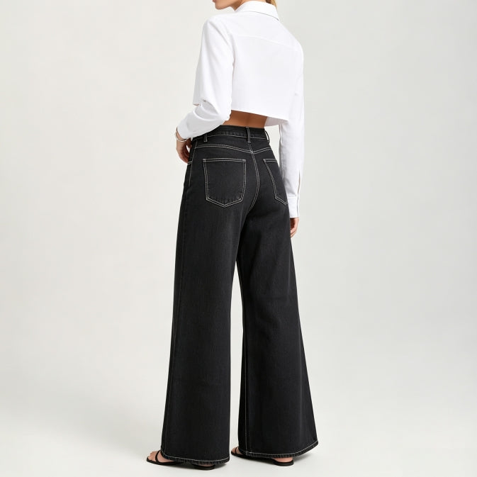 Plus Size High-Waist Black Wide Leg Jeans - image 2