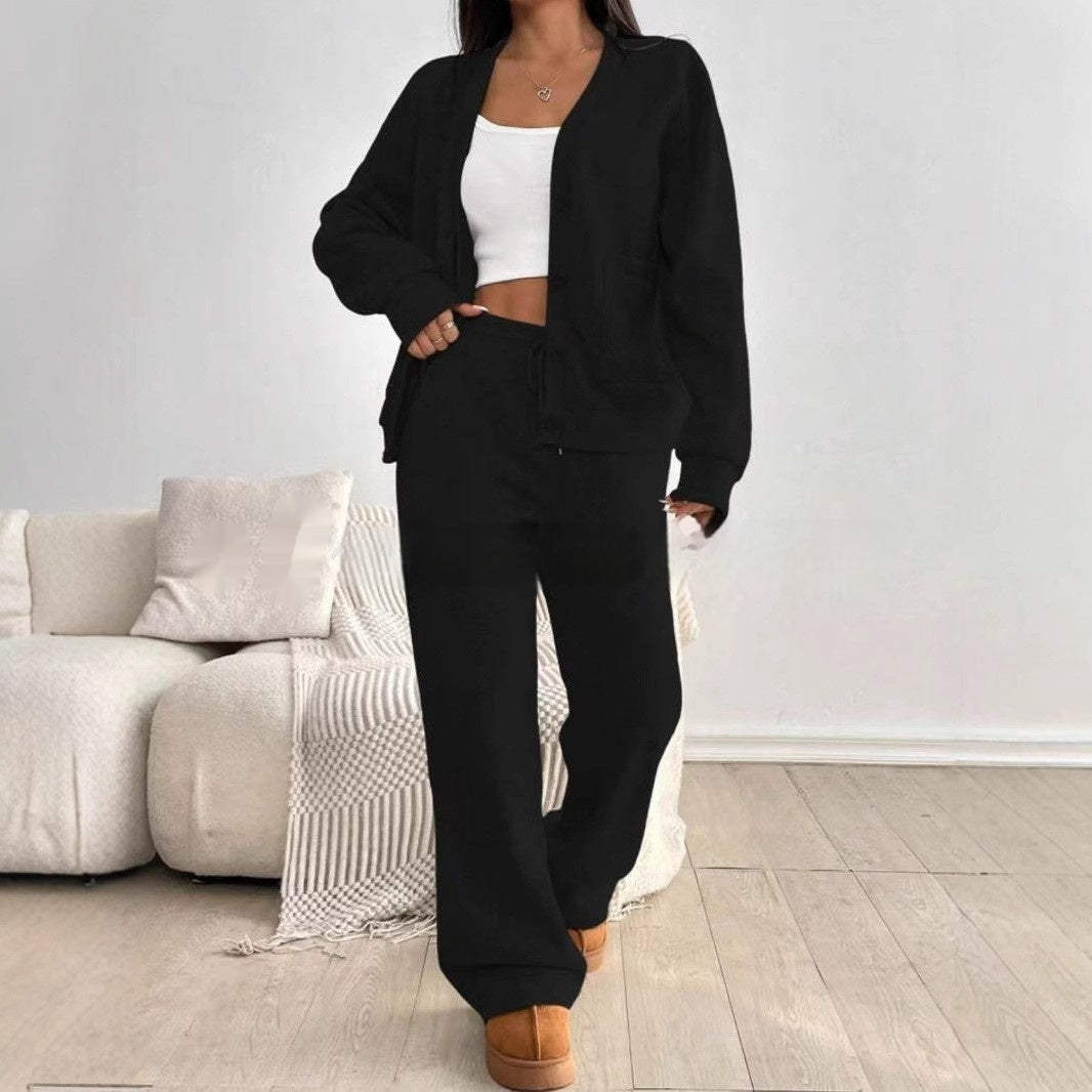 Autumn And Winter Women's Cardigan Jacket Wide Leg Pants Casual Suit - image 5