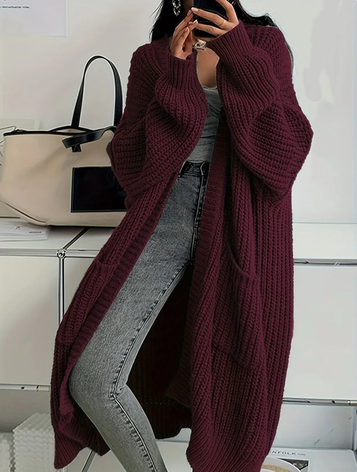 Women's Oversized Chunky Knit Long Cardigan with Pockets - image 10