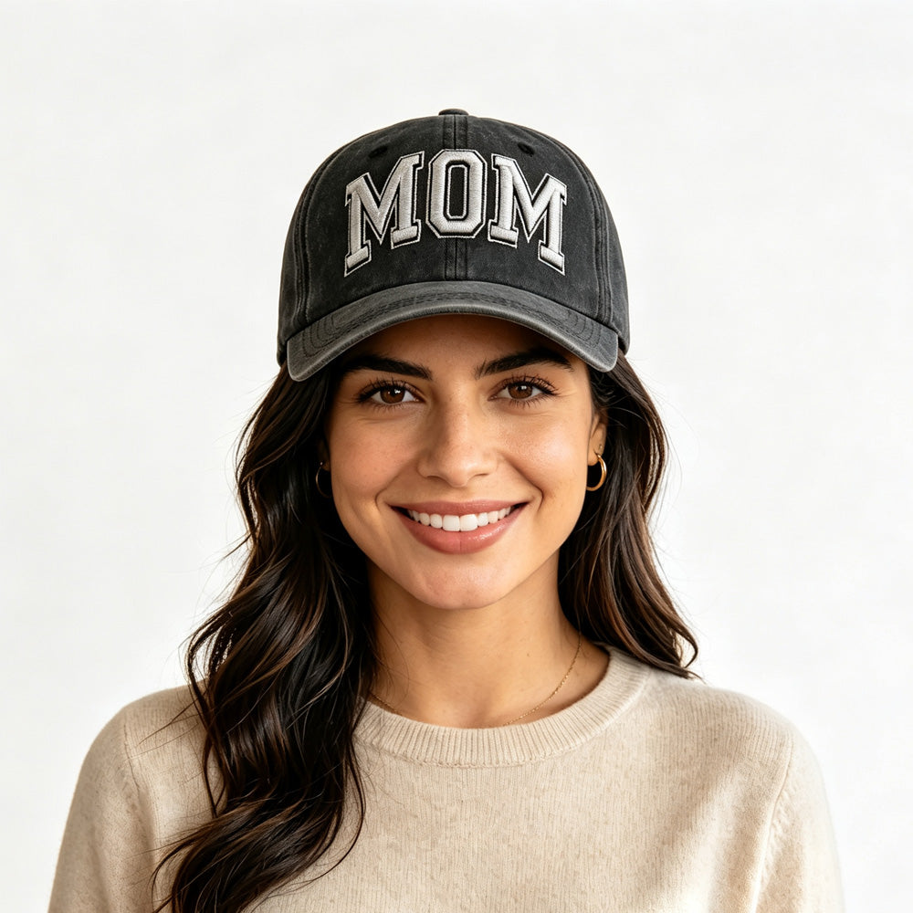 Vintage Washed Black MOM Embroidery Baseball Cap, Women Casual Hat - image 3