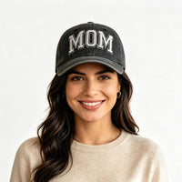 Vintage Washed Black MOM Embroidery Baseball Cap, Women Casual Hat - image 3