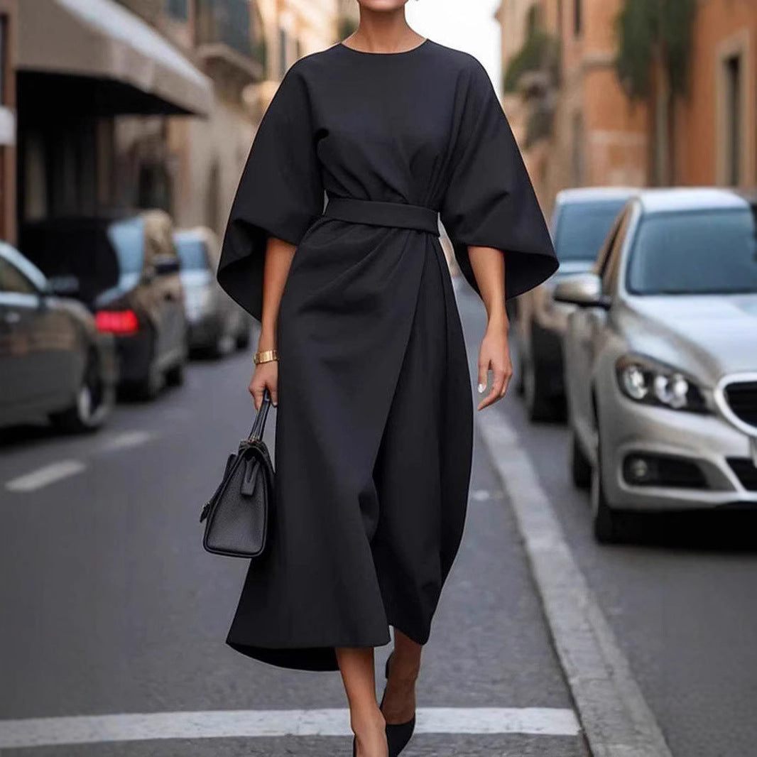 Women's Batwing Sleeve Belted Midi Dress - image 8