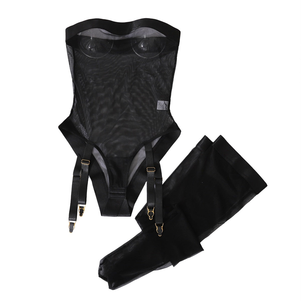 Sheer Mesh Bodysuit with Attached Stockings - image 4