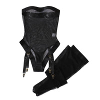 Sheer Mesh Bodysuit with Attached Stockings - image 4