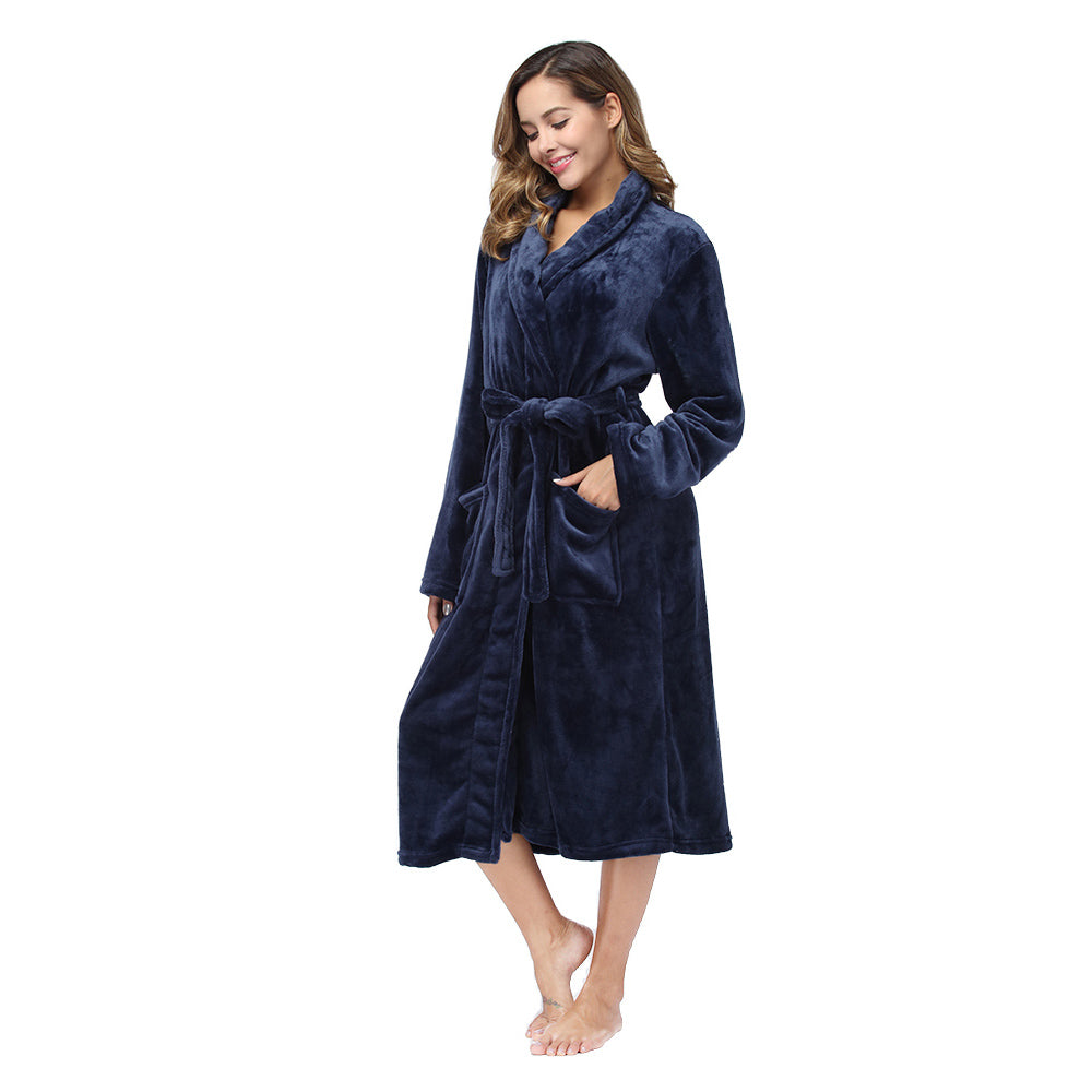 Solid Color Collar Robe For Women In Navy Blue - image 4