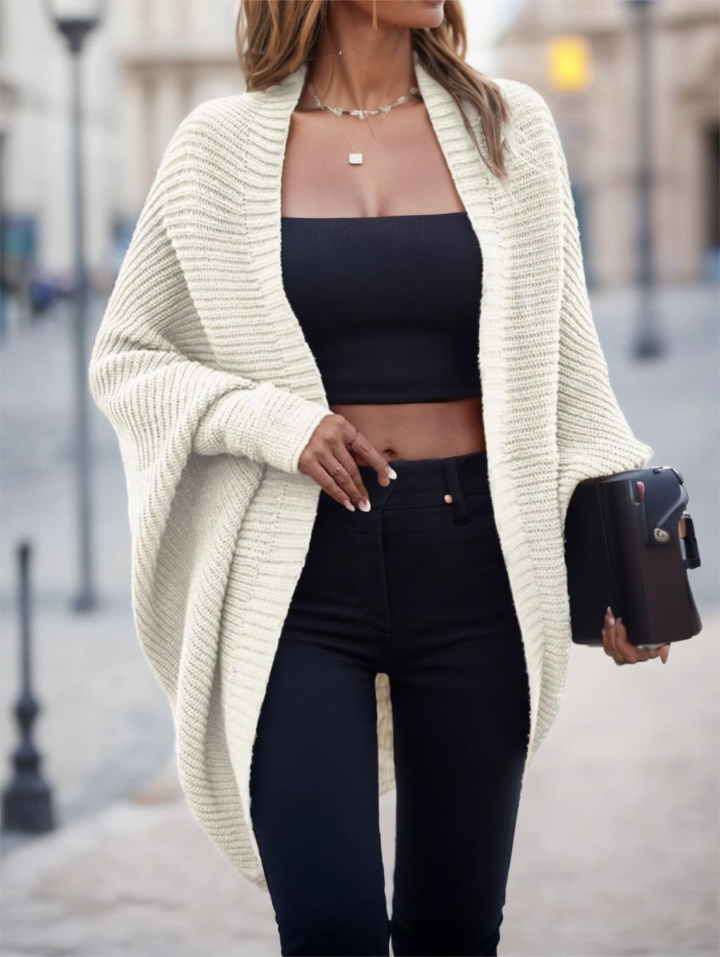 Women's Solid Color Bat Sleeve Loose Casual Cardigan - image 4