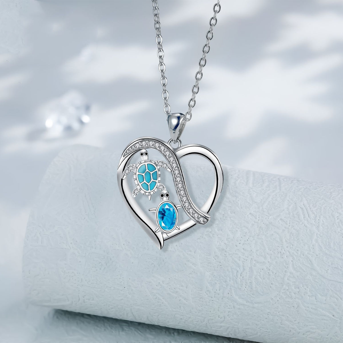 Blue Crystal Turtle Heart Necklace - image 3