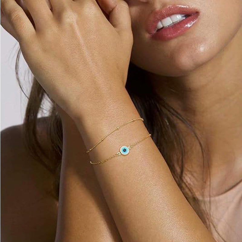 Dainty 14K Gold Filled Evil Eye Layered Bracelet - image 5