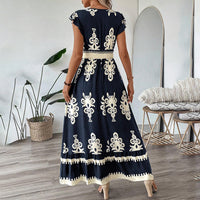 Women's Summer Flowy Maxi Dress Casual Cap Sleeve V Neck Smocked Waist Beach Sundress - image 10