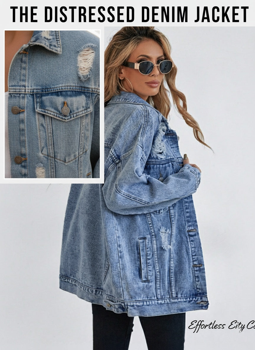Chaqueta de mezclilla boyfriend desgastada para mujer - image 10