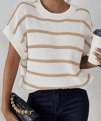 Striped Pattern Batwing Sleeve Knit Top - image 3