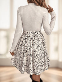 Women's Mock Neck Floral Print Belted A-Line Dress, Two Tone - image 3