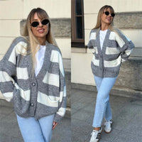 Women's V-Neck Striped Sweater Coat - image 1
