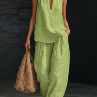 Conjunto de 2 piezas: top halter con escote en V y pantalón de pierna ancha - image 3
