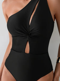 Black One-Shoulder Cutout One-Piece Swimsuit - image 2
