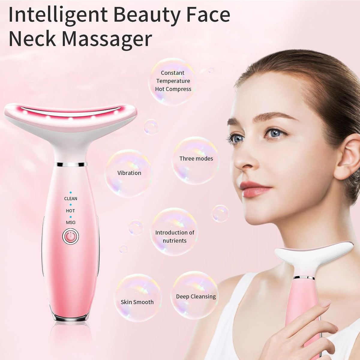 Masajeador facial y de cuello 3 en 1 con calor y vibración, rosa - image 2