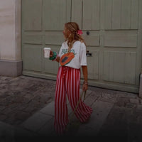 Striped Loose-fit Slimming Casual Wide-leg Floor-length Pants - image 3