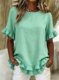 Womens Round-Neck Loose Double-Layer Ruffle-Trim Top - image 8